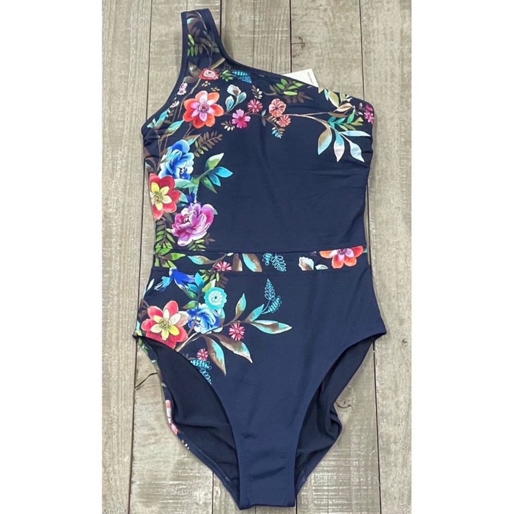 Closeout!▪️Johnny Was Bloom One-Shoulder One-Piece Swimsuit